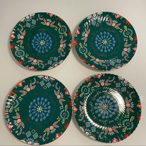 Set of 4 Anthropologie Dessert Plates Making Spirits Bright Christmas Green